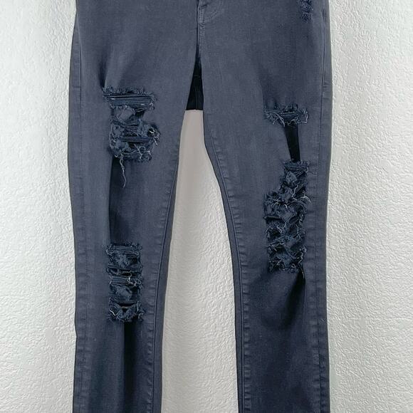 Frame Le Skinny de Jeanne Black Distressed Noir Low Rise Skinny Denim Jeans 24 - Picture 8 of 16